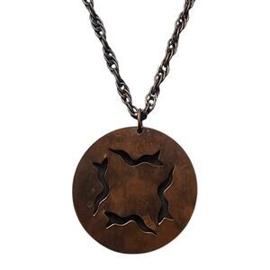 Vtg 1960s MCM Mod Century Solid Copper Large Pendant Necklace